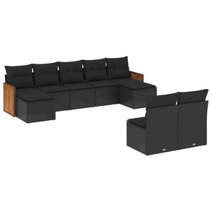 vidaXL 9 Piece Garden Sofa Set with Cushions Black Poly Rattan