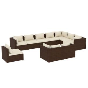 vidaXL 10 Piece Garden Lounge Set with Cushions Poly Rattan Brown