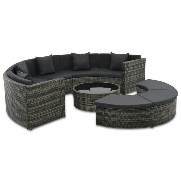 vidaXL 7 Piece Garden Lounge Set with Cushions Poly Rattan Grey
