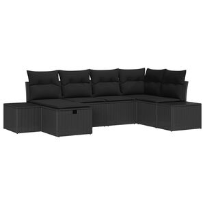 vidaXL Garden Sofa Set with Cushion 6 pcs Black Poly Rattan