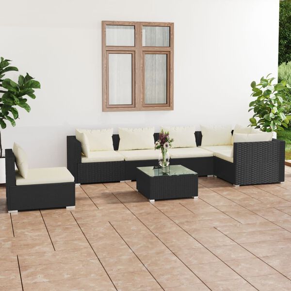 vidaXL 7 Piece Garden Lounge Set with Cushions Poly Rattan Black
