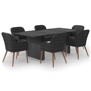 vidaXL 7 Piece Garden Dining Set Poly Rattan Black