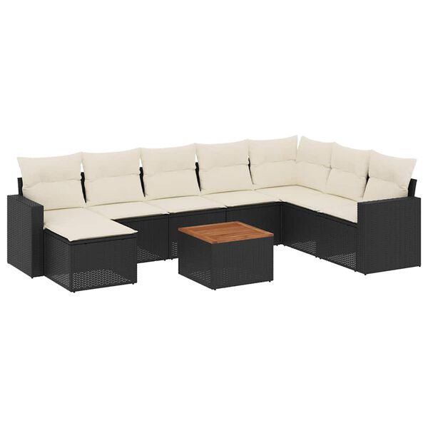 vidaXL 9 Piece Garden Sofa Set with Cushions Black Poly Rattan