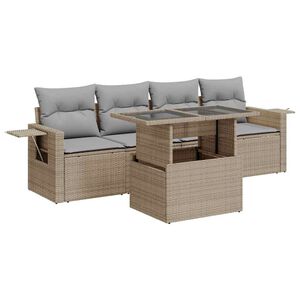 vidaXL 5 Piece Garden Sofa Set with Cushions Beige Poly Rattan