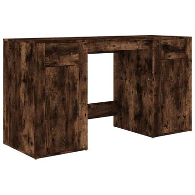 vidaXL Desk with Cabinet Smoked Oak Engineered Wood