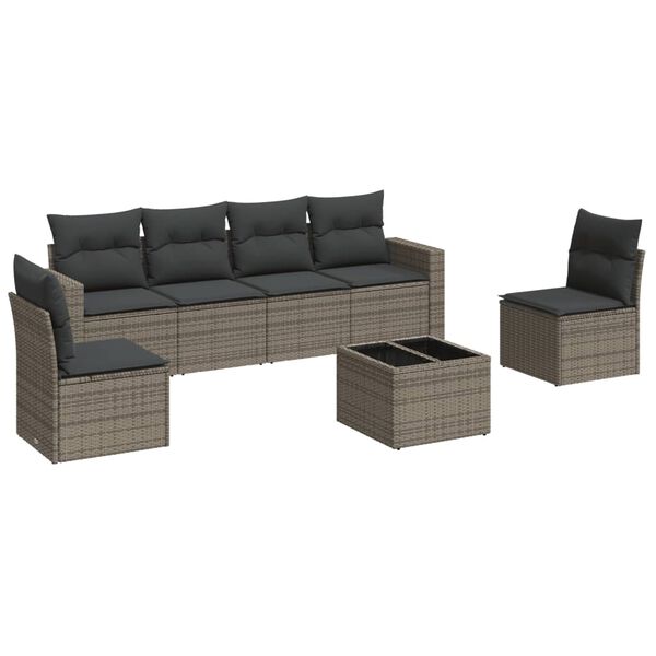 vidaXL 7 Piece Garden Sofa Set with Cushions Grey Poly Rattan