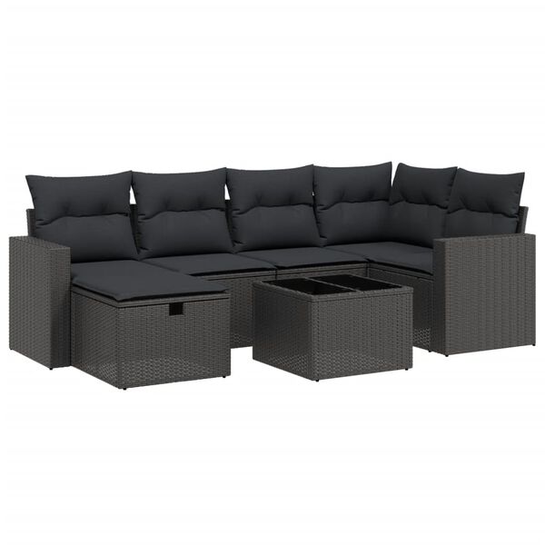 vidaXL 7 Piece Garden Sofa Set with Cushions Black Poly Rattan