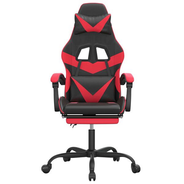 vidaXL Swivel Gaming Chair with Footrest Black&Red Faux Leather