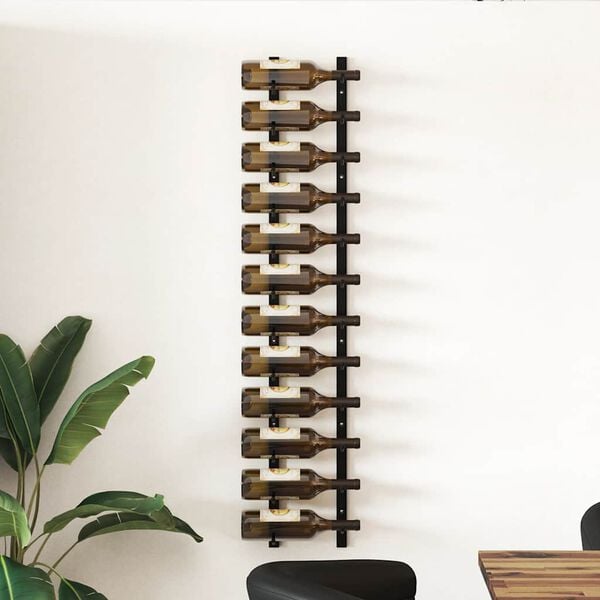 vidaXL Wall Mounted Wine Rack for 12 Bottles Black Iron