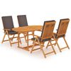 vidaXL 5 Piece Garden Dining Set with Grey Cushions Solid Teak Wood