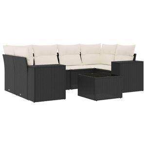 vidaXL 7 Piece Garden Sofa Set with Cushions Black Poly Rattan