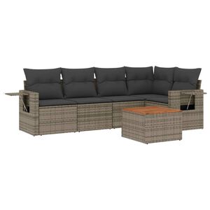 vidaXL 6 Piece Garden Sofa Set with Cushions Grey Poly Rattan