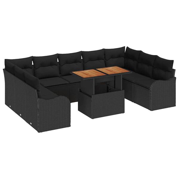 vidaXL Garden Sofa Set with Cushion Manual 10 pcs Black