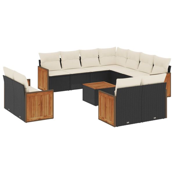 vidaXL 12 Piece Garden Sofa Set with Cushions Black Poly Rattan