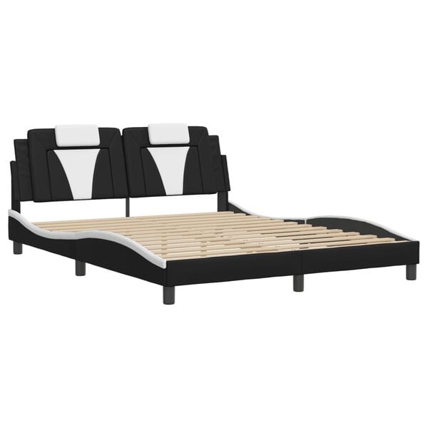 vidaXL Bed Frame "Viana" without Mattress Black and White 152x203 cm Queen Faux Leather