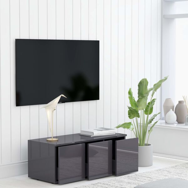 vidaXL TV Cabinet High Gloss Grey 80x34x30 cm Engineered Wood