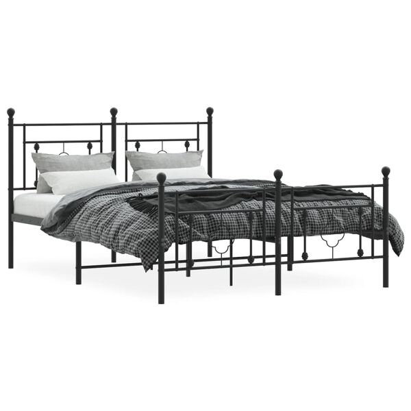 vidaXL Metal Bed Frame without Mattress with Footboard Black 135x190cm
