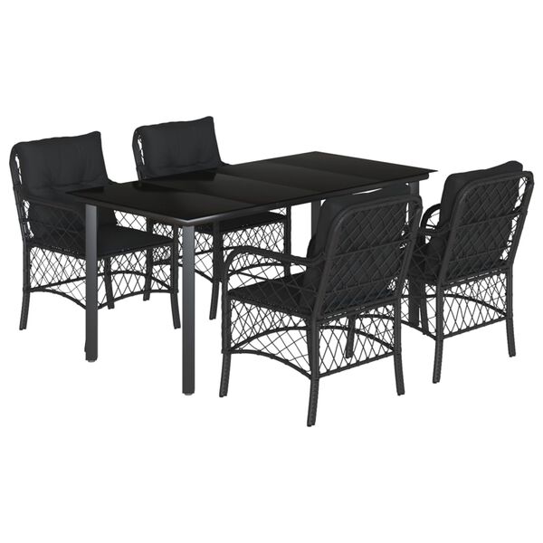 vidaXL 5 Piece Garden Dining Set with Cushions Black Poly Rattan