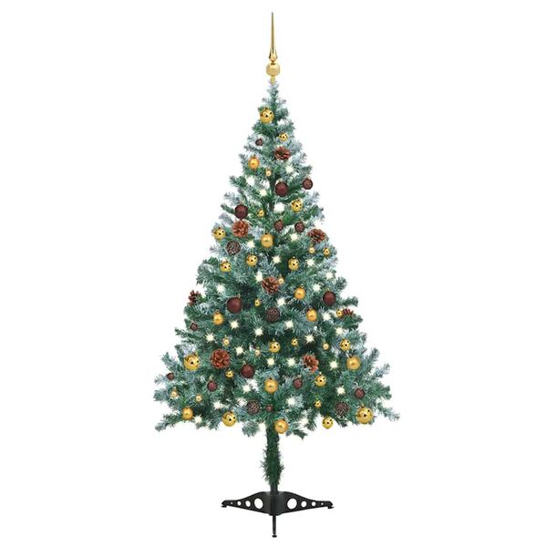 vidaXL Frosted Pre-lit Christmas Tree with Ball Set&Pinecones 150 cm