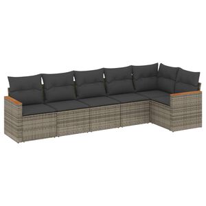 vidaXL 6 Piece Garden Sofa Set with Cushions Grey Poly Rattan
