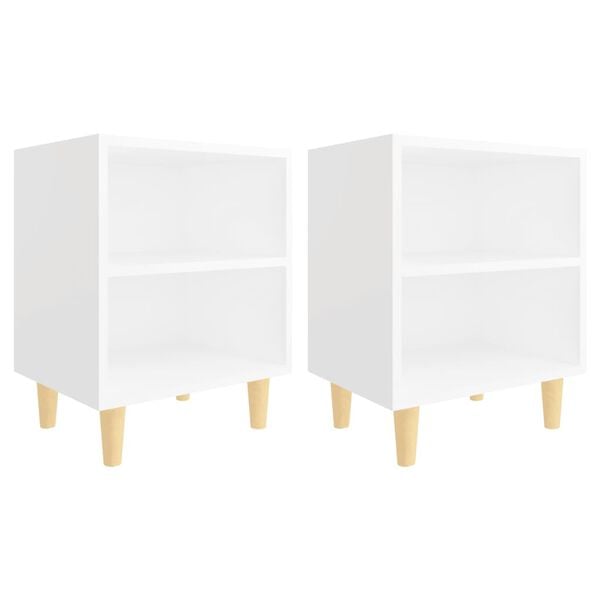 vidaXL Bed Cabinets with Solid Wood Legs 2 pcs White 40x30x50 cm