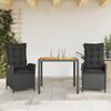 vidaXL 3 Piece Garden Dining Set with Cushions Black Poly Rattan