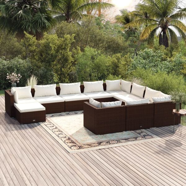 vidaXL 11 Piece Garden Lounge Set with Cushions Poly Rattan Brown