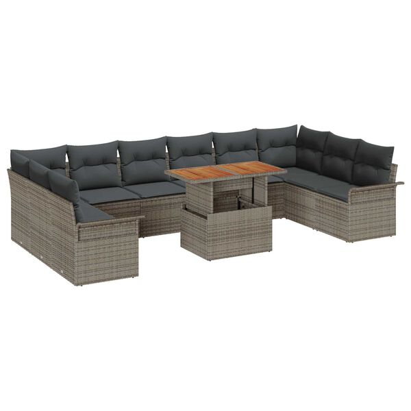 vidaXL Garden Sofa Set with Storage 11 pcs Grey Poly rattan