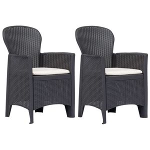 vidaXL Garden Chair 2 pcs with Cushion Brown Plastic Rattan Look
