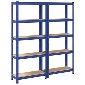 vidaXL 5-Layer Storage Shelves 2 pcs Blue Steel&Engineered Wood
