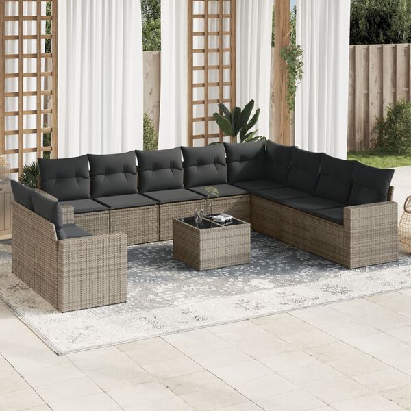 vidaXL 11 Piece Garden Sofa Set with Cushions Grey Poly Rattan