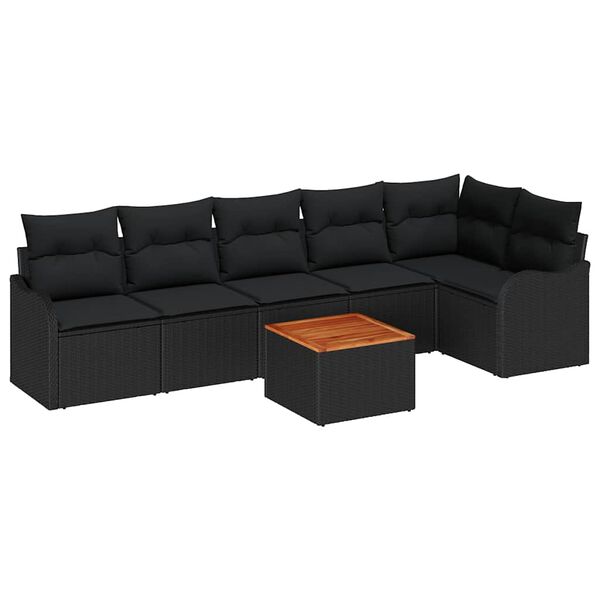 vidaXL Garden Sofa Set with Storage 7 pcs Black Poly Rattan