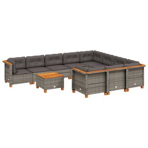 vidaXL 11 Piece Garden Sofa Set with Cushions Grey Poly Rattan