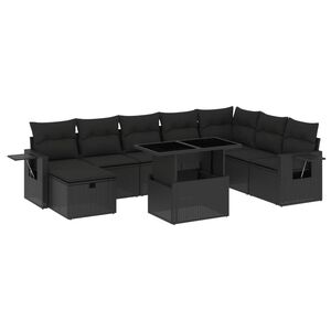 vidaXL 9 Piece Garden Sofa Set with Cushions Grey Poly Rattan