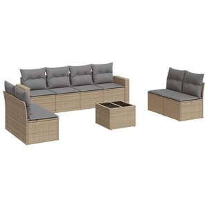 vidaXL 9 Piece Garden Sofa Set with Cushions Beige Poly Rattan
