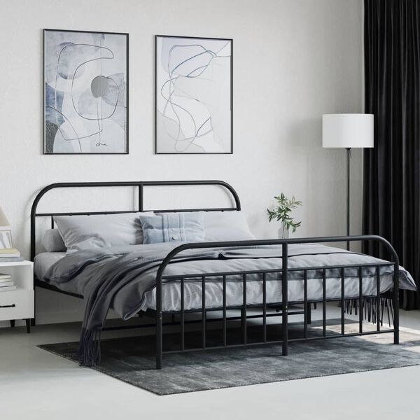 vidaXL Metal Bed Frame without Mattress with Footboard Black 180x200cm