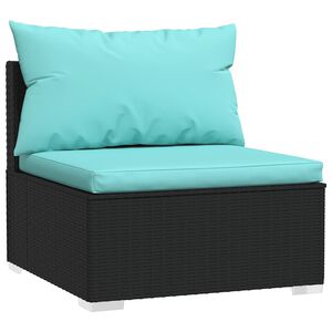 vidaXL Garden Middle Sofa with Cushions Black Poly Rattan