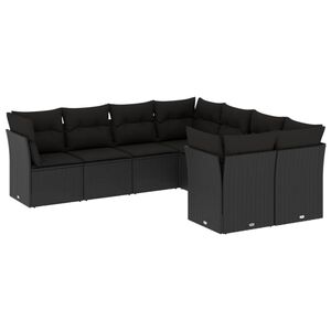 vidaXL 8 Piece Garden Sofa Set with Cushions Black Poly Rattan