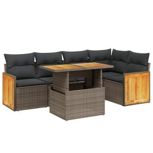 vidaXL 6 Piece Garden Sofa Set with Cushions Beige Poly Rattan