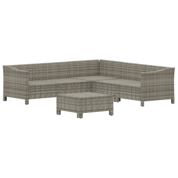 vidaXL 6 Piece Garden Lounge Set with Cushions Grey Poly Rattan