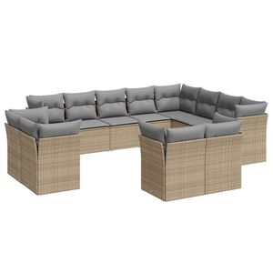 vidaXL 12 Piece Garden Sofa Set with Cushions Beige Poly Rattan