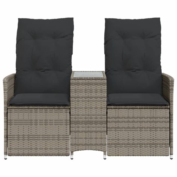 vidaXL Reclining Garden Sofa 2-Seater with Table Grey Poly Rattan