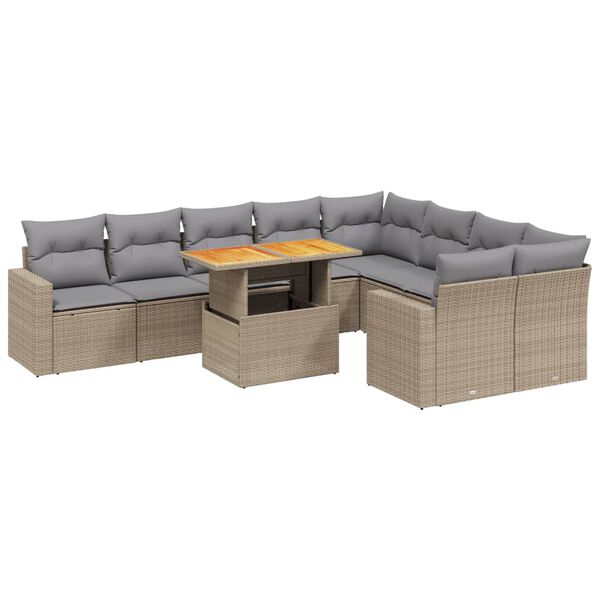vidaXL 10 Piece Garden Sofa Set with Cushions Beige Poly Rattan