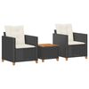 vidaXL 3 Piece Bistro Set with Cushions Black Poly Rattan Acacia Wood