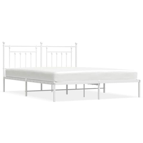 vidaXL Metal Bed Frame without Mattress with Headboard White 180x200cm
