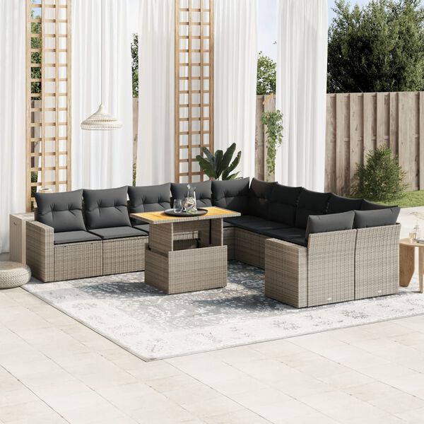 vidaXL 11 Piece Garden Sofa Set with Cushions Grey Poly Rattan