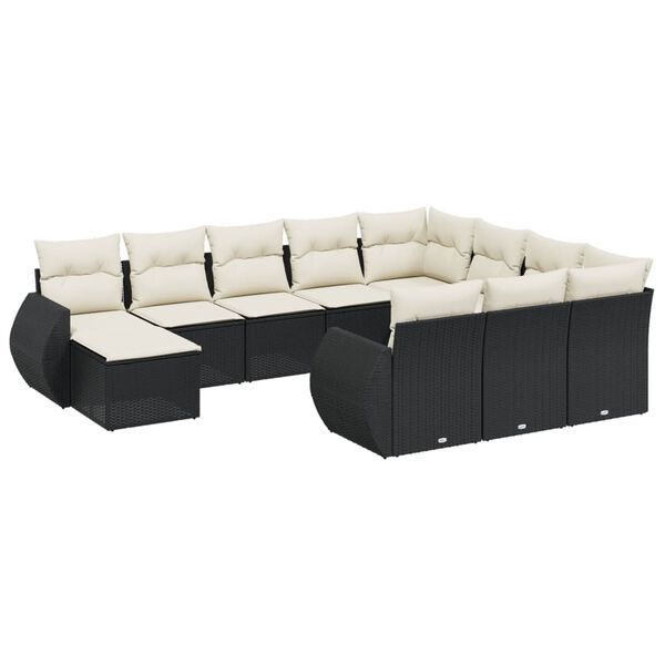 vidaXL 11 Piece Garden Sofa Set with Cushions Black Poly Rattan