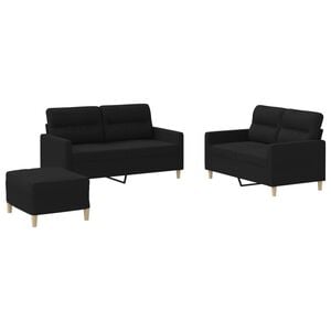 vidaXL 3 Piece Sofa Set with Cushions Black Fabric