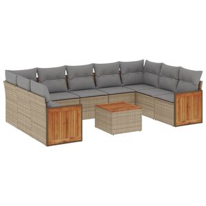 vidaXL 10 Piece Garden Sofa Set with Cushions Beige Poly Rattan