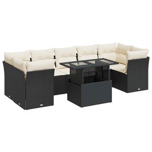 vidaXL 8 Piece Garden Sofa Set with Cushions Black Poly Rattan